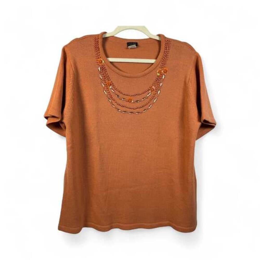 Salon Studio Peach Embroidered Sweater Top Size Medium